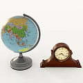 Colorful Globe and Wooden Mantel Clock Decorative Ornament Set for Home