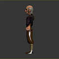 Animated 3D Character With Bald Head Purple Shirt Brown Pants And Open Arms