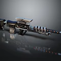 Futuristic Weapon Featuring Mechanical Components Metallic Surface and Advanced Structural Design