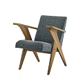 Minimalist Modern Gray Fabric Armchair With Light Wooden Armrests And Legs