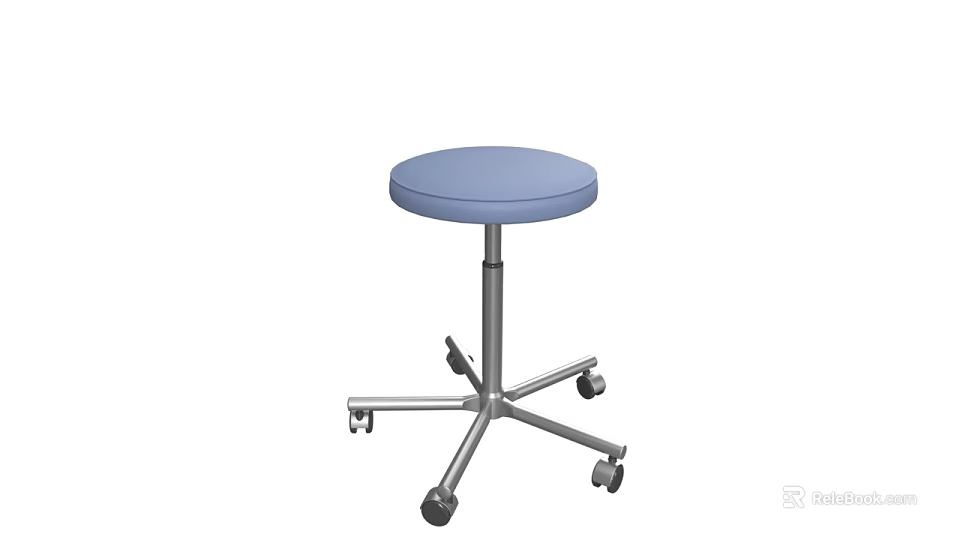 Blue Round Seat Bar Stool With Adjustable Height Metal Base And Wheels 3d model