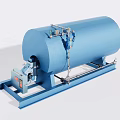 Blue Horizontal Industrial Pressure Vessel With Support Frame And Piping System 3d model