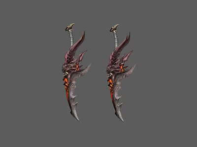 Ornate Dual Winged Blades With Red Black Accents And Intricate Fiery Patterns 3d model