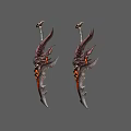 Ornate Dual Winged Blades With Red Black Accents And Intricate Fiery Patterns