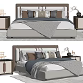Modern Double Bed with Upholstered Headboard Decorative Pillows and Matching Bedside Tables