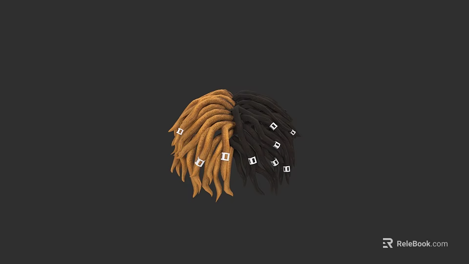 Man with Two Tone Black and Brown Dreadlocks Hairstyle with White Square Decorations 3d model 