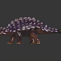 Armored Reptile Dinosaur Model with Purple Brown Spikes on Black Surface with Reflection