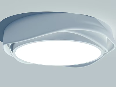Modern White Ceiling Light With Curved Lines And Bright Circular Light Source 3d model