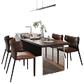 Modern Italian Dining Table and Chair Combination Island Table and Chair Chandelier Table Decoration Vase Green Planting Leather Dining Chair Acrylic 3d model