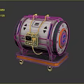 Mechanical Sci-Fi Device With Circular Design Digital Display And Orange Blue Accents On Wheeled Base