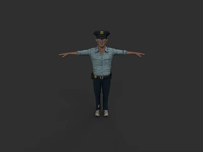 Game and Movie Character Police Officer in Checkered Shirt with Cap and Outstretched Arms 3d model