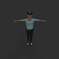 Game and Movie Character Police Officer in Checkered Shirt with Cap and Outstretched Arms