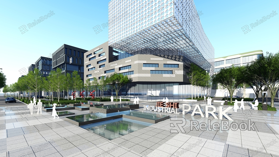 Modern Industrial Park Industrial Park Waterscape Commercial Street Office Area model