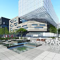 Modern Industrial Factory Exterior Design With Glass Curtain Walls And Plaza Greenery