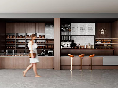 Modern Milk Tea Shop Interior With Bar Counter Stools And Menu Boards 3d model