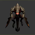 Futuristic Mechanical Beast Character With Sharp Claws Red Glowing Parts Brown Armor And Orange Markings