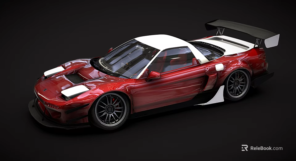 Red High Performance Sports Car With White Roof Sleek Body And Black Wheels 3d model 