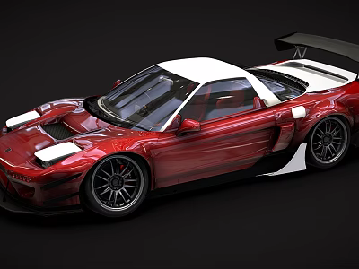 Red High Performance Sports Car With White Roof Sleek Body And Black Wheels 3d model