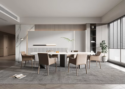 Modern Restaurant Dining Table and Chair Floor Lamp TV Wall Cream Restaurant Stairs TV Cabinet 3d model