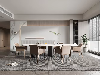 Modern Restaurant Dining Table and Chair Floor Lamp TV Wall Cream Restaurant Stairs TV Cabinet 3d model