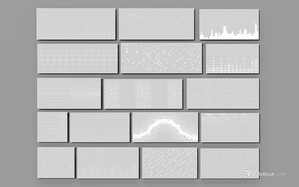 Modern Wall Panels with Diverse Textures and Geometric Patterns 3d model 