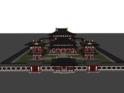 Traditional Ancient Chinese Building With Multiple Tiered Roofs Curved Eaves And Courtyard 3d model