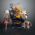 Mechanical Creature Character With Spikes Colorful Decorations Yellow Elements And Claws