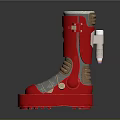 Red High Top Platform Boots With Silver Accents White Trim And Perforated Details
