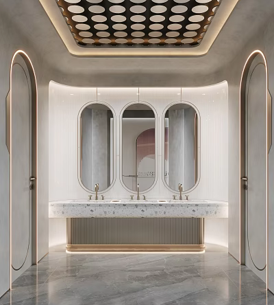 Modern Other Bathroom With Oval Mirrors And Marble Vanity 3d model