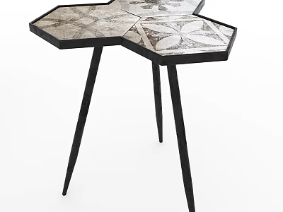 Modern Hexagonal Coffee Table With Patterned Tile Top And Black Metal Legs 3d model