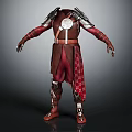 Ornate Detailed Armor Costume With Metallic Plates And Red Fabric Trim