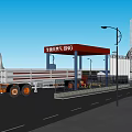 Green Source Gas Station With Refueling Truck Storage Tanks And Street Lamps