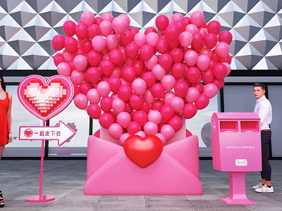 Romantic Photo Spot With Pink Envelope Balloon Heart Neon Sign And Mailbox 3d model