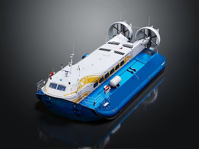 Blue And White Hovercraft With Top Fans And Streamlined Hull 3d model