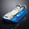 Blue And White Hovercraft With Top Fans And Streamlined Hull 3d model