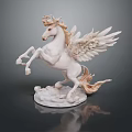 White Pegasus Statue With Spread Wings In Standing Pose And Intricate Base Design