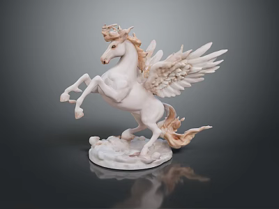 White Pegasus Statue With Spread Wings In Standing Pose And Intricate Base Design 3d model
