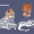 Chongqing Hongya Cave Silhouette Pendant Decorative Art Design With Building And Wave Elements