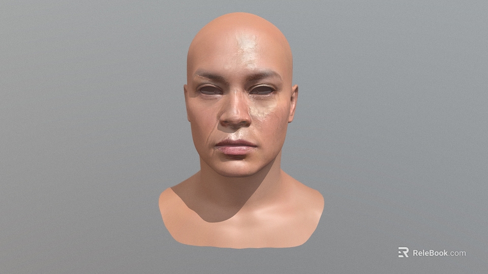Game and Movie Character Bald Head 3D Model with Detailed Facial Textures on Gray Background 3d model 
