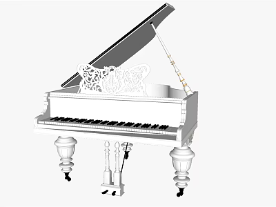 Elegant White Piano Musical Instrument with Carved Artistic Details Open Lid and Ornate Legs 3d model