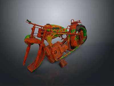 Vintage Rusty Motorcycle Decorative Piece With Orange Green Rust Patina For Daily Living Use 3d model