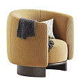 Tan Velvet Accent Chair With Curved Armrest Geometric Pillow And Knitted Throw