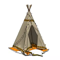 Beige Fabric Teepee Tent With Yellow Trim And Colorful Floor Cushions