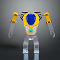 3D Yellow And Gray Robot Character With Blue Face Mechanical Arms Legs