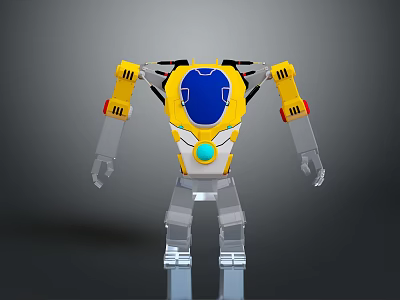3D Yellow And Gray Robot Character With Blue Face Mechanical Arms Legs 3d model