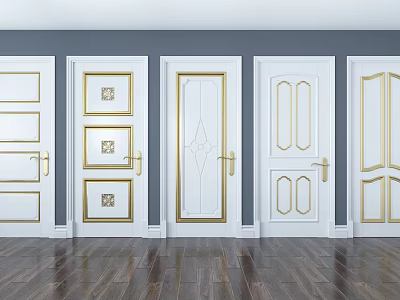 White Flush Doors With Gold Decorative Trim And Various Classic Designs For Interior 3d model