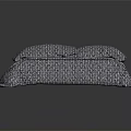 Modern Bed With Blue And White Geometric Pattern Bedspread And Pillows