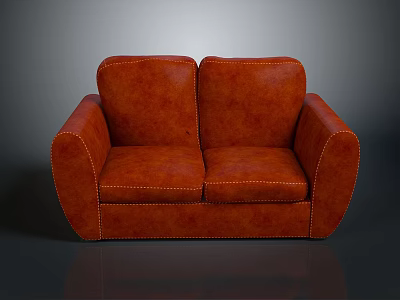 Orange Leather Two Seater Sofa With Modern Design And Stitching Details 3d model