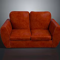 Orange Leather Two Seater Sofa With Modern Design And Stitching Details