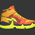 High Top Basketball Shoes with Vibrant Red Yellow Orange and Blue Striped Athletic Design